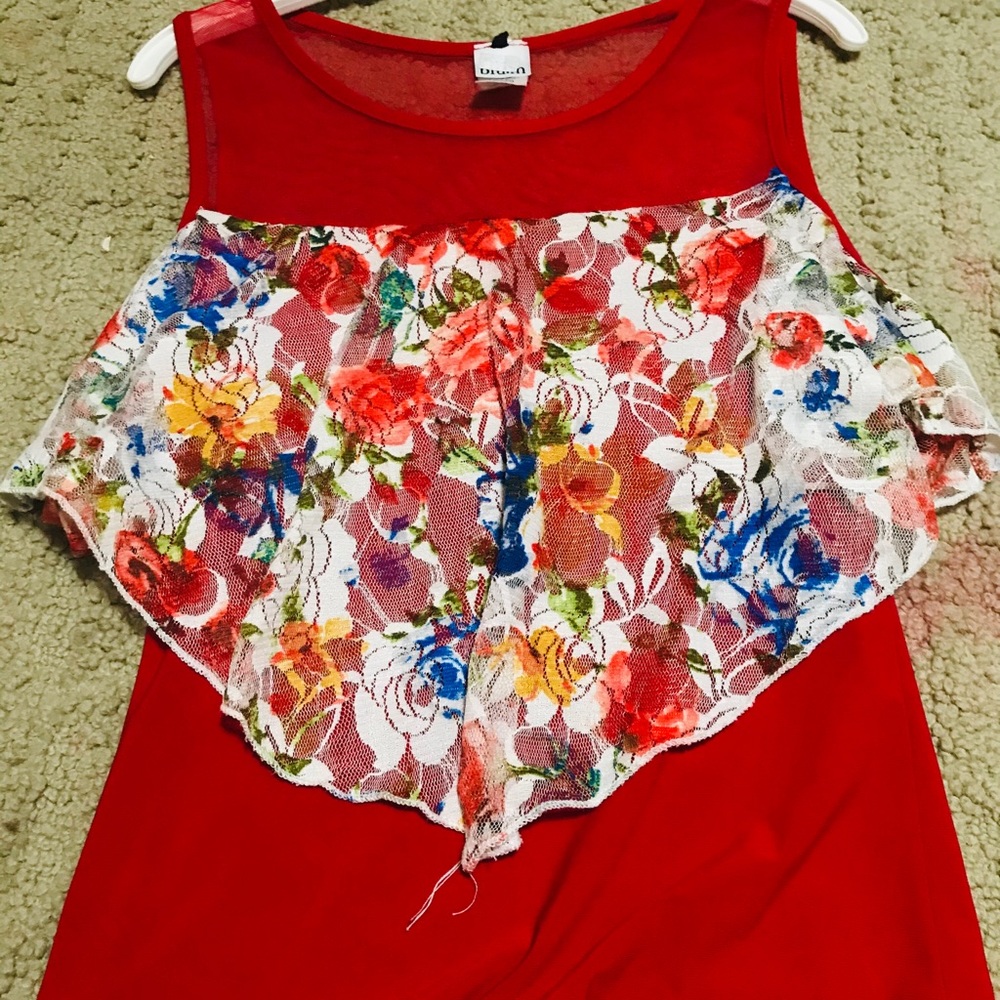 Red Blouse with flower lace.